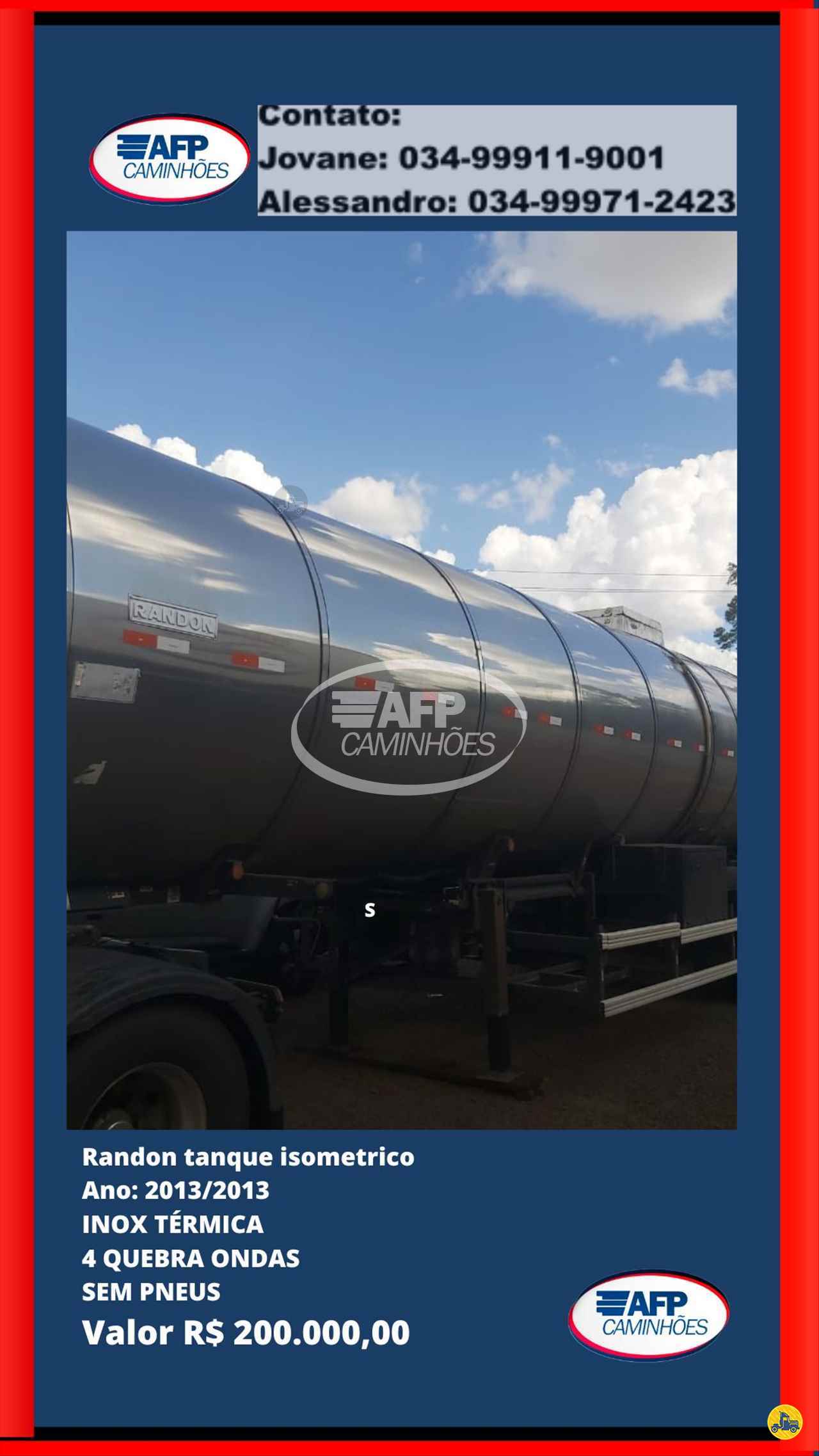 CARRETA SEMI-REBOQUE TANQUE ISOTERMICO AFP Caminhões UBERLANDIA MINAS GERAIS MG